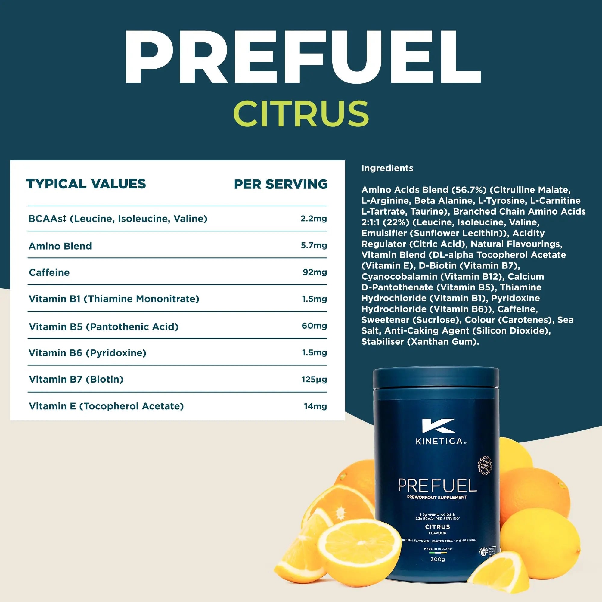 Kinetica PreFuel, Pre Workout, 5.7g Amino Acids & 2.2g BCAA's per Serving, 30 Servings - TrustMedUSA