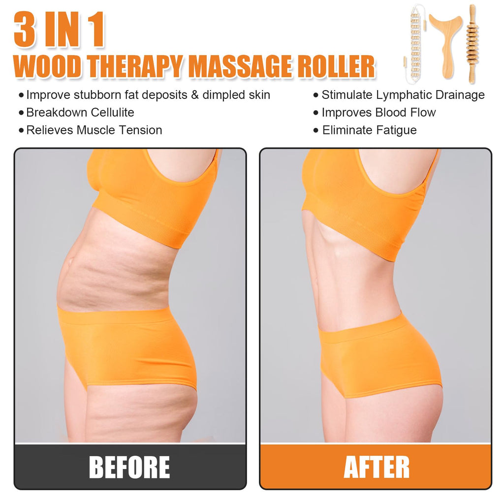 KintKita 3 in 1 Wood Therapy Massage Tool,Wooden Lymphatic Drainage Massager Maderoterapia Kit Professional Body Cellulite Massager for Body Sculpting,Contouring,Relief Muscle,Anti-Cellulite - Maple Wellness Supplements
