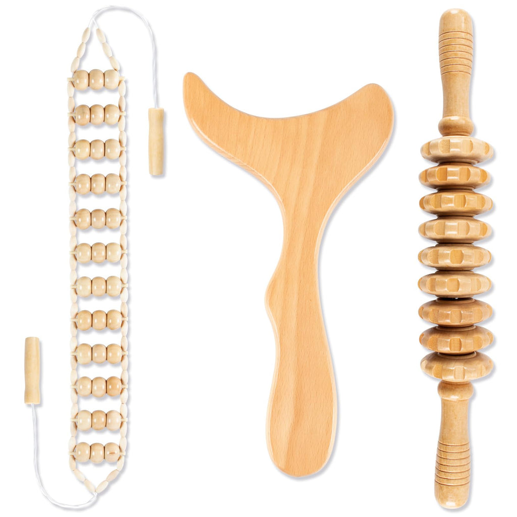 KintKita 3 in 1 Wood Therapy Massage Tool,Wooden Lymphatic Drainage Massager Maderoterapia Kit Professional Body Cellulite Massager for Body Sculpting,Contouring,Relief Muscle,Anti-Cellulite - Maple Wellness Supplements