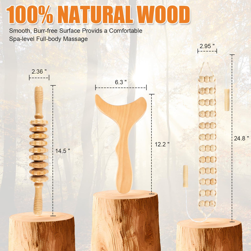 KintKita 3 in 1 Wood Therapy Massage Tool,Wooden Lymphatic Drainage Massager Maderoterapia Kit Professional Body Cellulite Massager for Body Sculpting,Contouring,Relief Muscle,Anti-Cellulite - Maple Wellness Supplements