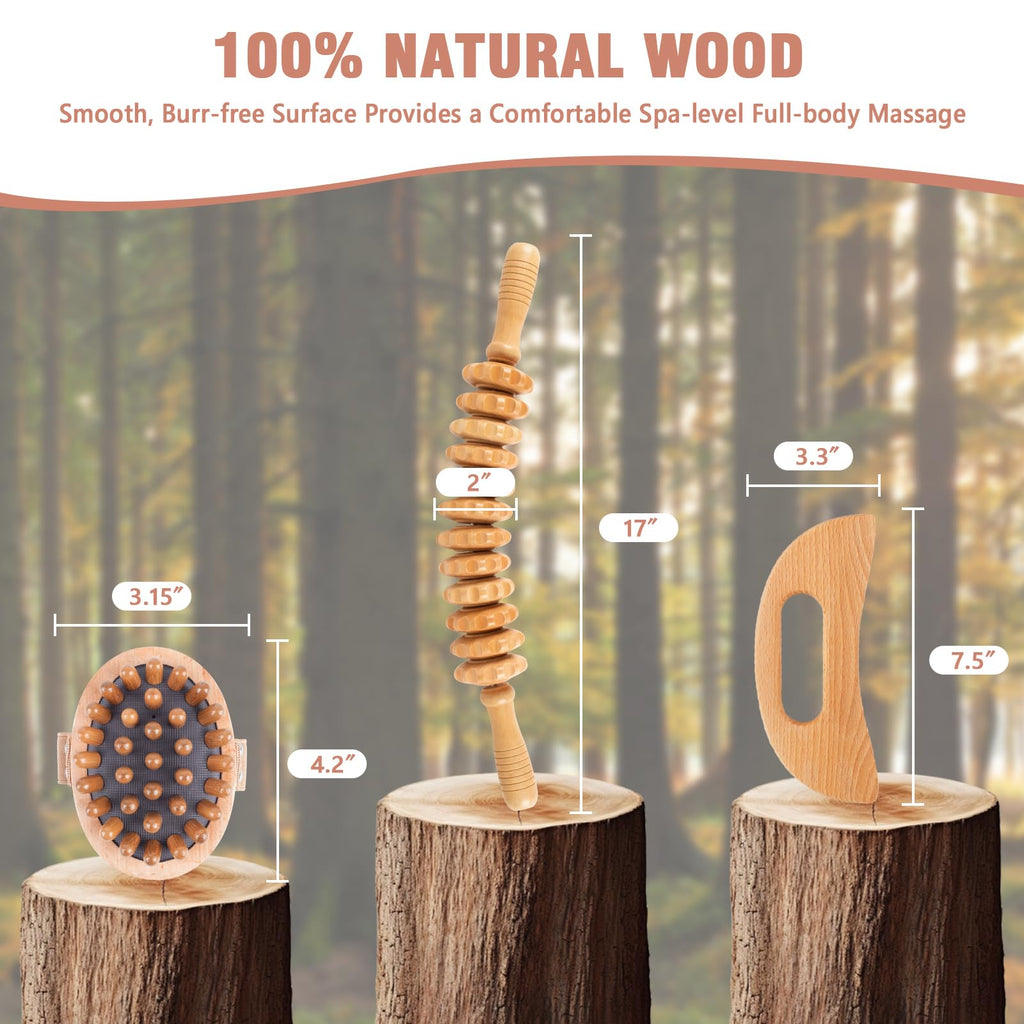 KintKita Wood Therapy Massage Tools 3 in 1,Wooden Lymphatic Drainage Massager, Body Sculpting Tools Cellulite Massager for Maderoterapia, Body Contouring, Relief Muscle, Anti-Cellulite - Maple Wellness Supplements