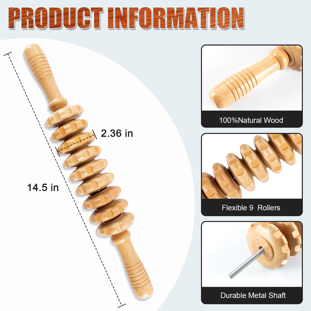 KintKita Wood Therapy Massage Tools,Wooden Massager Stick Roller Lymphatic Drainage Tool,Maderoterapia Kit Self Massage Roller Tool for Cellulite Reduction,Muscle Tension and Body Shaping,Contouring - Maple Wellness Supplements