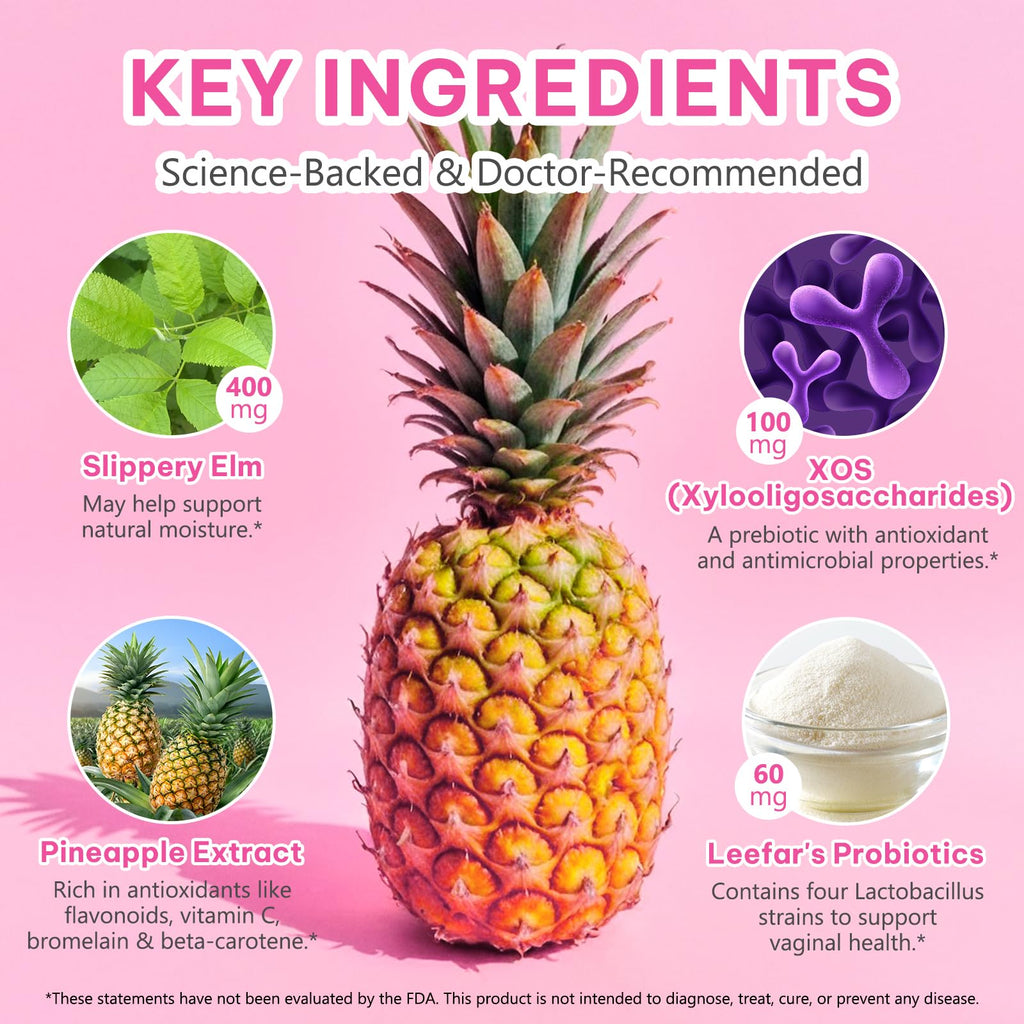 KITNOBLIS Feminine Probiotic Gummies with Slippery Elm- Pineapple Gummies for Women pH Balance, Gut Health & Immune Supports | with Prebiotics & Lactobacillus Blend (60 Gummies) - TrustMedUSA