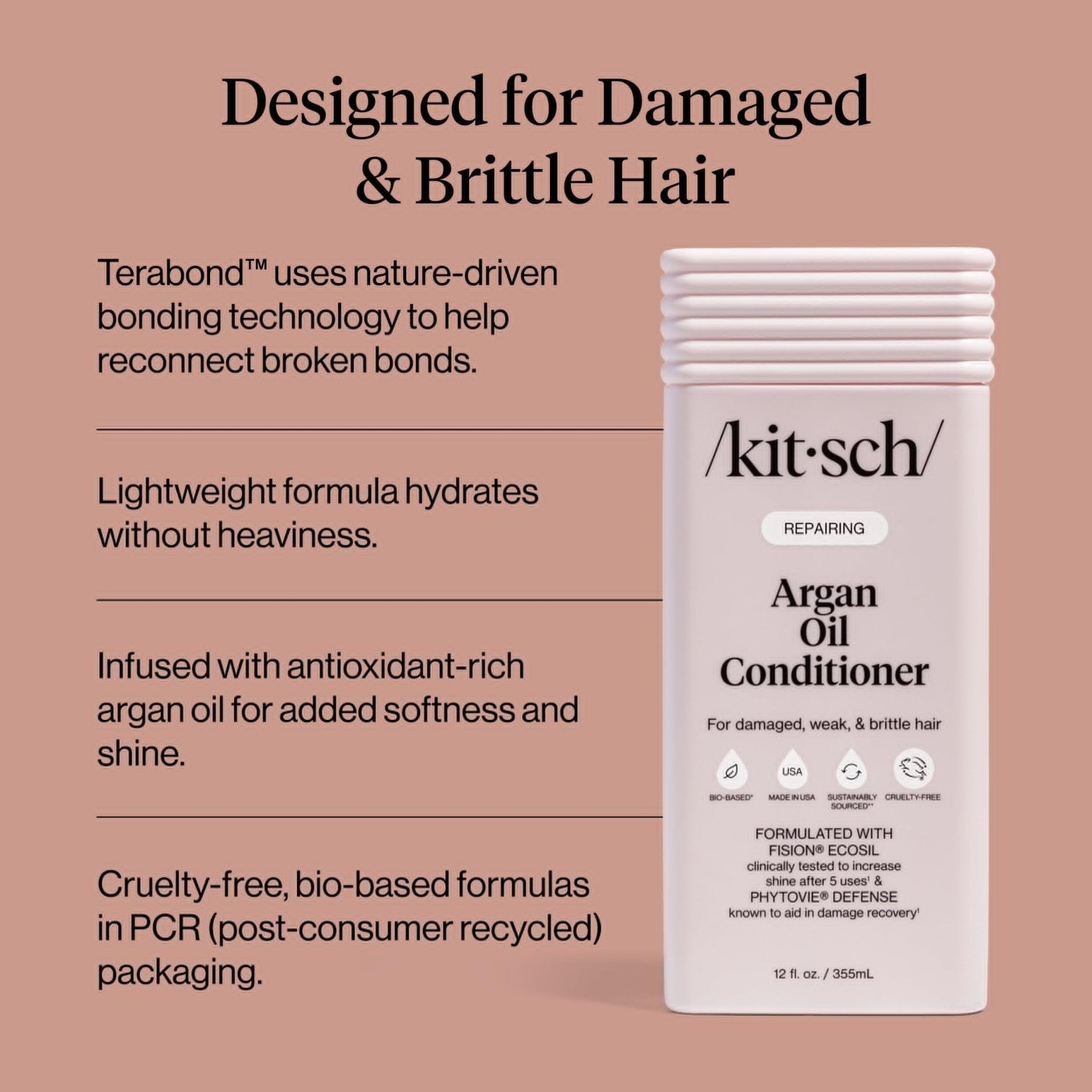 Kitsch Repairing Argan Oil Liquid Conditioner for Women & Men – Argan Oil for Hair, For Shine, Smoothness & Damage Recovery, Hair Repair – Clean, Color-Safe Hair Care - 12.3 oz - TrustMedUSA