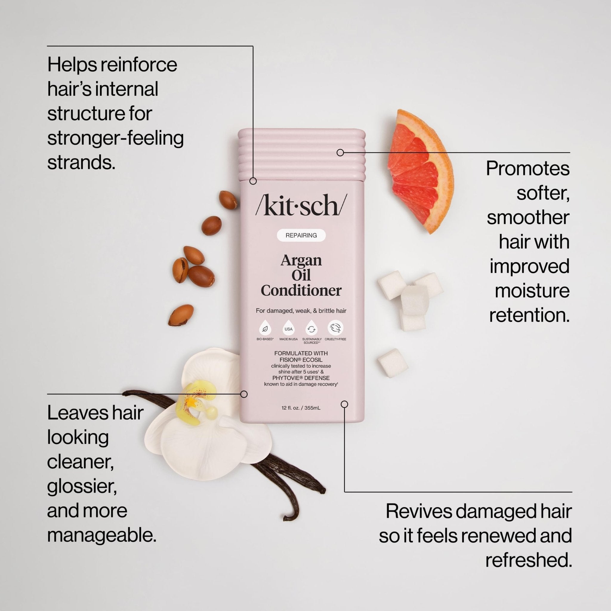 Kitsch Repairing Argan Oil Liquid Conditioner for Women & Men – Argan Oil for Hair, For Shine, Smoothness & Damage Recovery, Hair Repair – Clean, Color-Safe Hair Care - 12.3 oz - TrustMedUSA