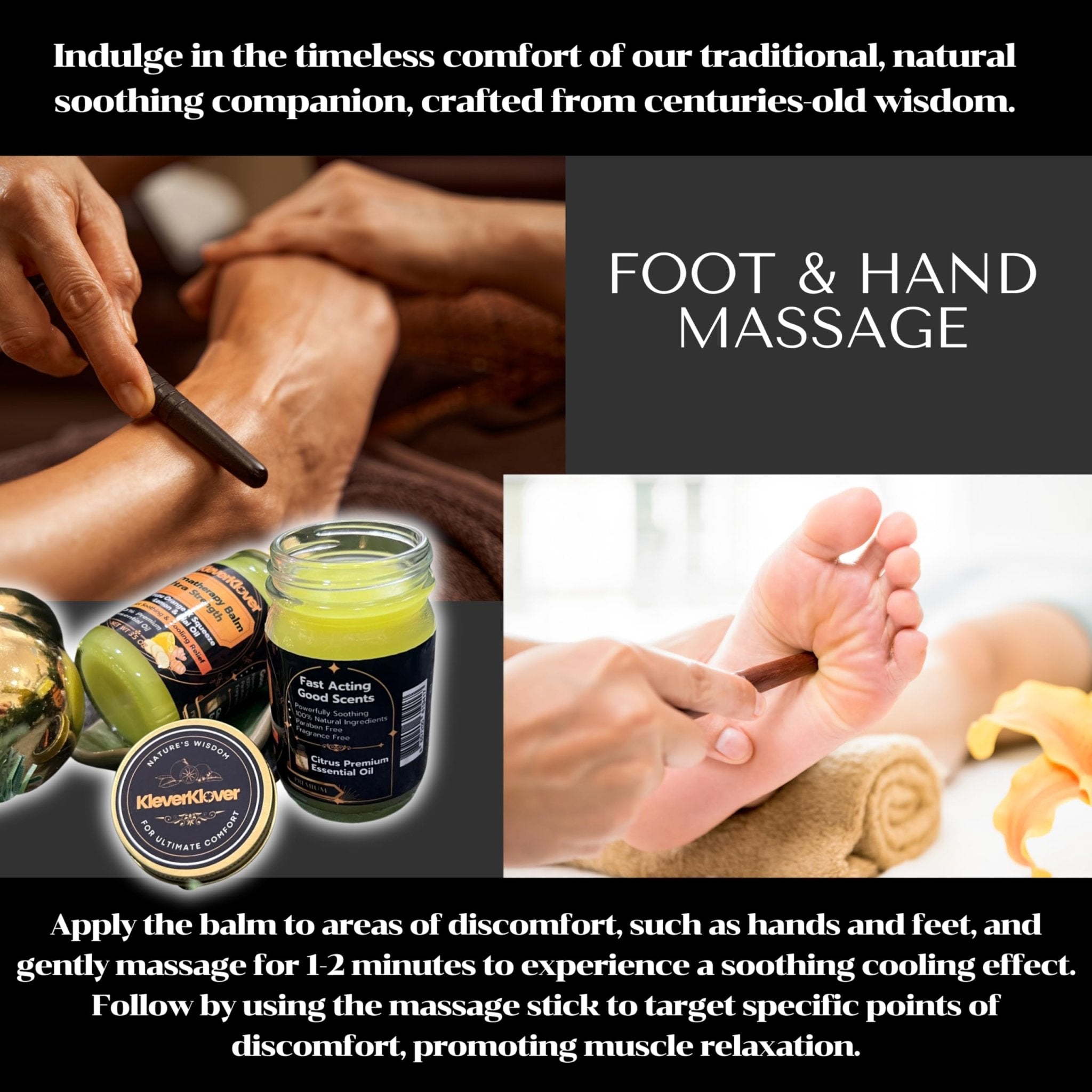 KleverKlover Back and Neck Aromatherapy Balm Ultra Strength for Healing Sore Muscle & Joint After Workout or Yoga - Plai Oil - Preservative Free- Citrus Scent + Free Massage Reflexology Wooden Stick - TrustMedUSA