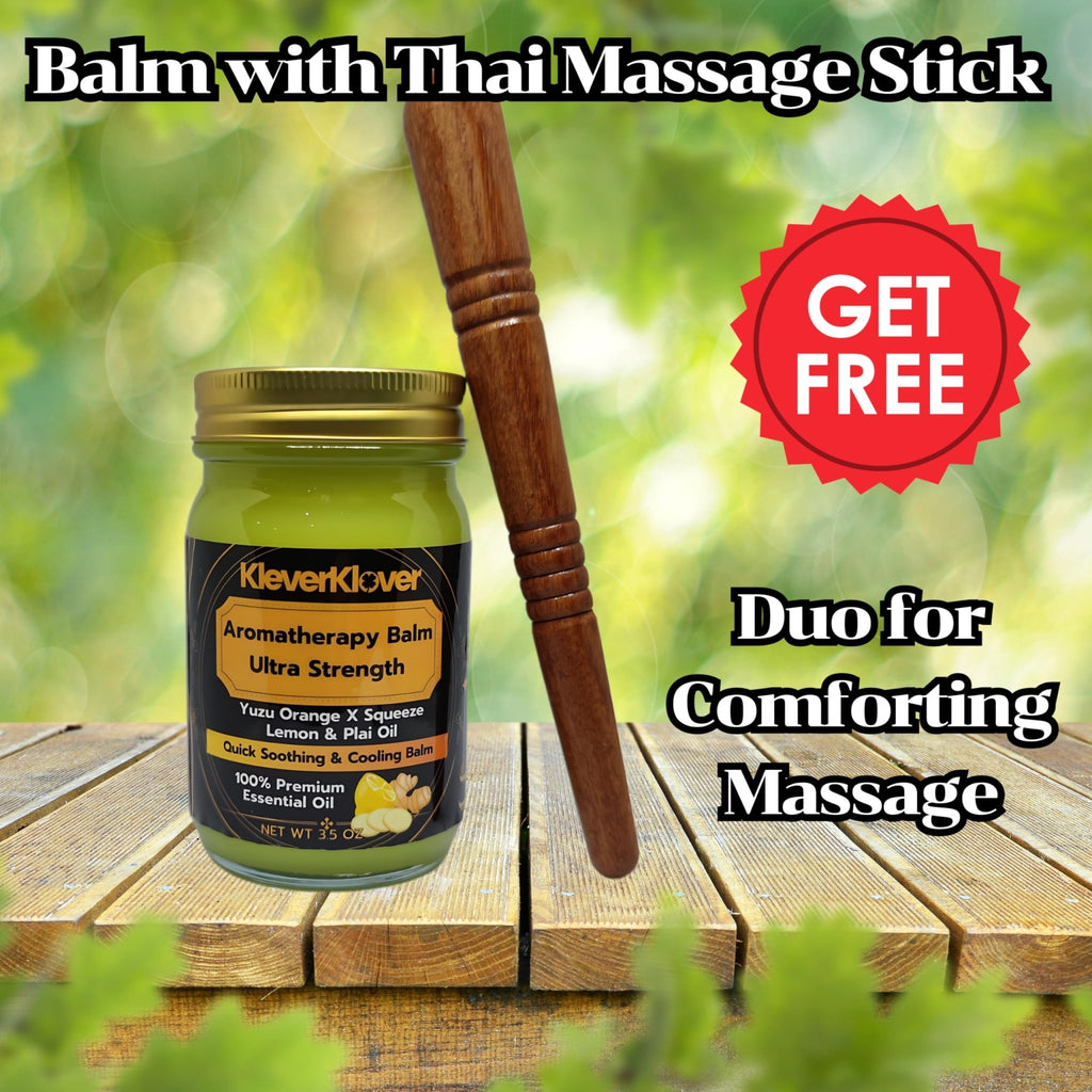 KleverKlover Back and Neck Aromatherapy Balm Ultra Strength for Healing Sore Muscle & Joint After Workout or Yoga - Plai Oil - Preservative Free- Citrus Scent + Free Massage Reflexology Wooden Stick - TrustMedUSA