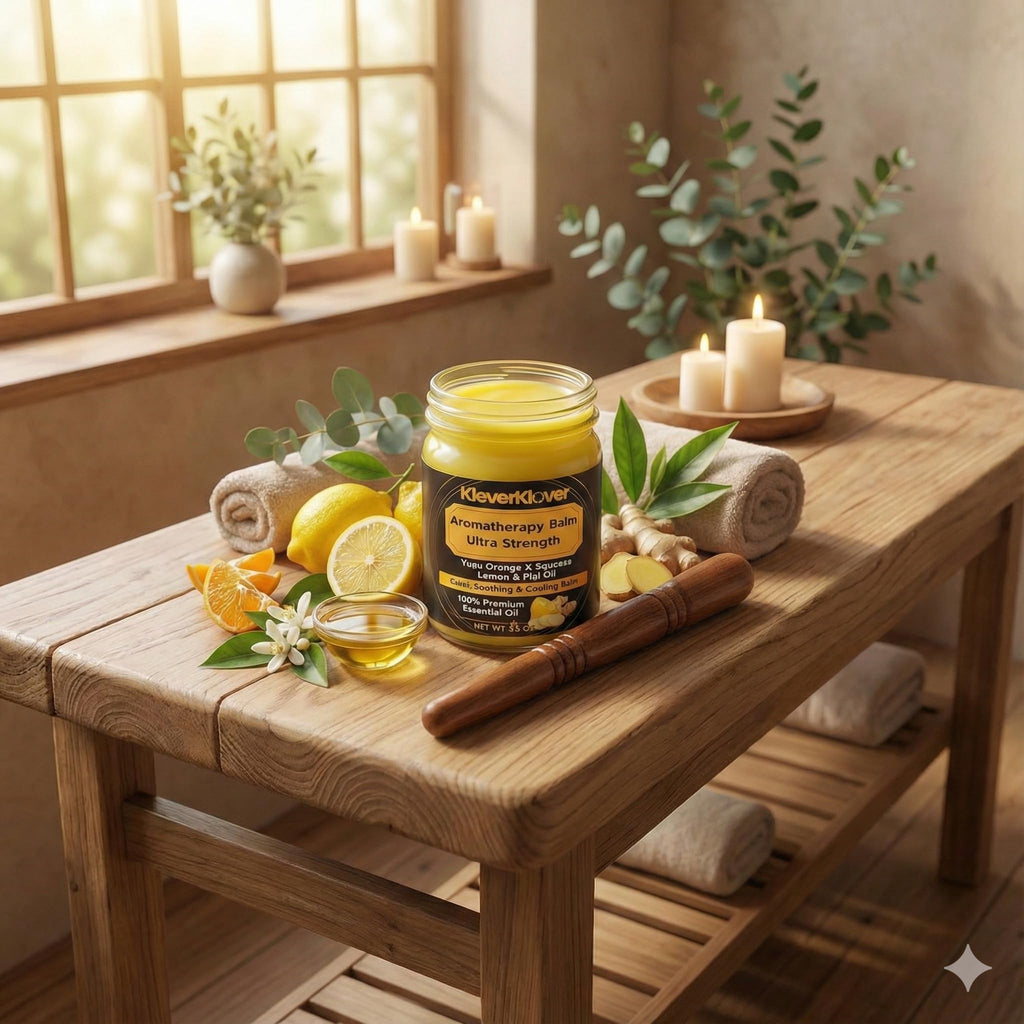 KleverKlover Back and Neck Aromatherapy Balm Ultra Strength for Healing Sore Muscle & Joint After Workout or Yoga - Plai Oil - Preservative Free- Citrus Scent + Free Massage Reflexology Wooden Stick - TrustMedUSA