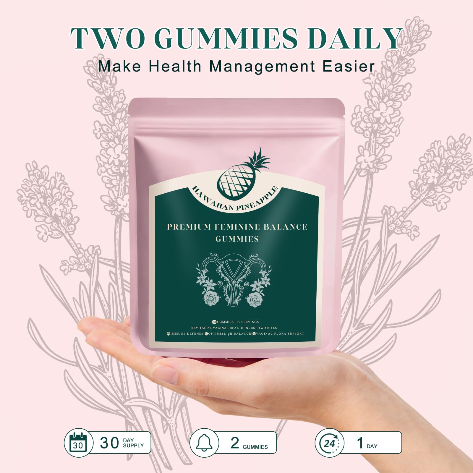 KLKIT Premium Feminine Balance Gummies, Pineapple Vaginal Probiotics for Women, pH Balance Feminine Gummies for Immune Support, Vegan & Gluten Free, 60 Count (30 Servings) - TrustMedUSA