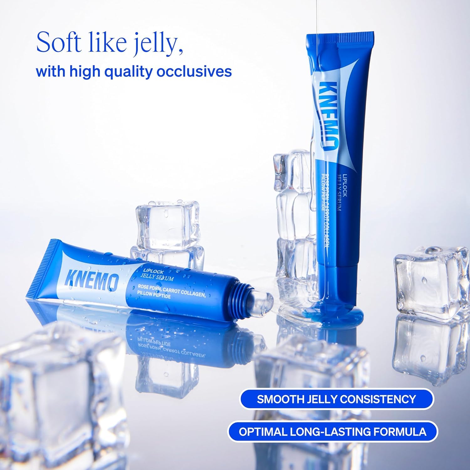 KNEMO LipLock Jelly Serum for Dry Lips, Long-Lasting, Hydrating, Plumping, Glossy Mask with Rose PDRN, Carrot Collagen, Pillow Peptide, Moisturizing Tinted Lip Balm. (Crystal Clear) - TrustMedUSA
