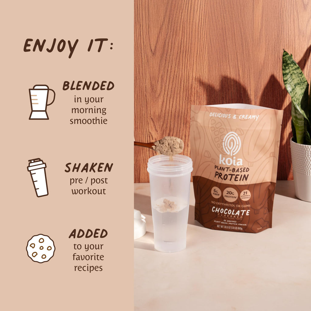Koia Plant Based Protein Powder, Chocolate, 20g Protein, 3g Sugar, 6g Prebiotic Fiber, Pre & Post Workout, 21 Vitamins & Minerals, No Seed Oils, Dairy-Free, Gluten-Free, Non-GMO, 20 Servings, 30.3 Oz - Maple Wellness Supplements