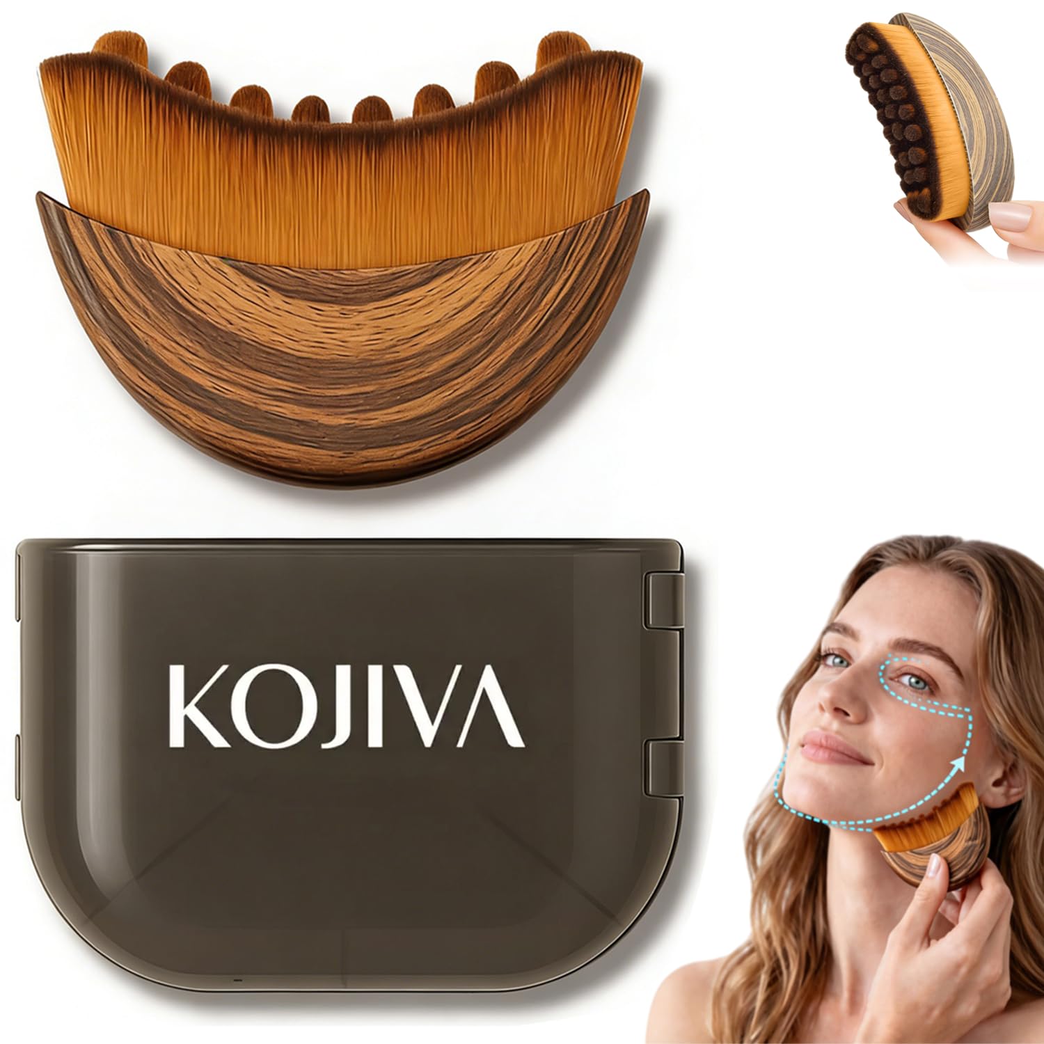 Kojiva Lymphatic Face Brush, Lymphatic Contour Face Brush Curved, Facial Lymphatic Drainage Massager Brush for Sculptingm, Reduce Puffiness & Double Chin Reducer, Improves Skin Glow Absorption (1PCS) - Maple Wellness Supplements