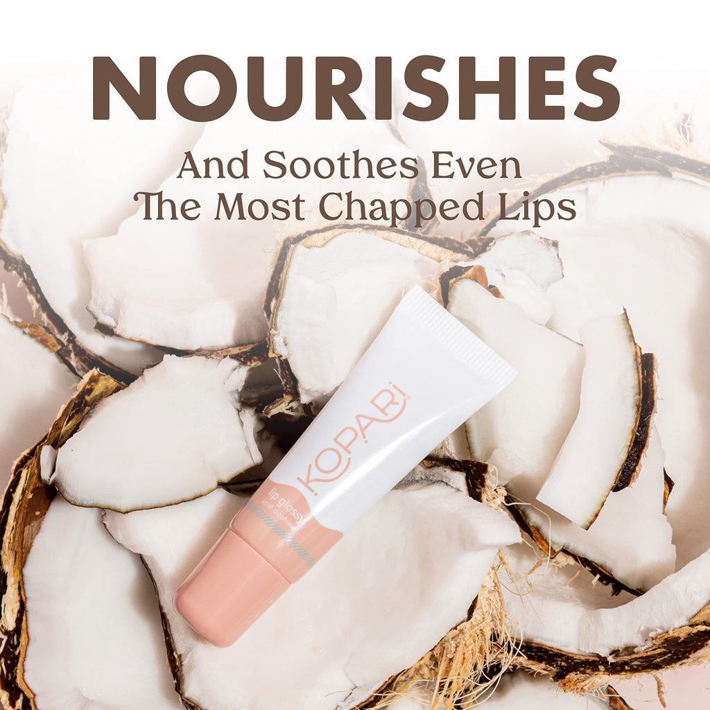 Kopari Coconut Lip Glossy | Nude Tint Birthday Suit | Vegan Hydrating Moisturizing Lip Oil Vitamin E Shea Butter Long Wear High Shine Non Sticky | Clean Plant Based Non Toxic Balm Paraben Free - TrustMedUSA