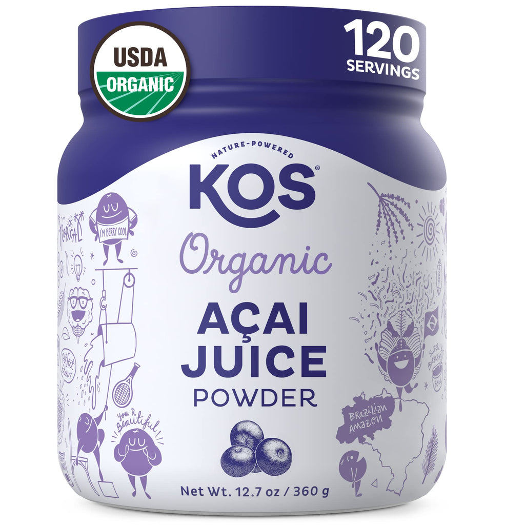 KOS Organic Acai Juice Powder - USDA Certified Organic, Plant Based Superfood Antioxidants, Superberry from Brazil, Great for Smoothies and Bowls, 0g Sugar, Vegan, Gluten-Free, Non-GMO - 120 Servings - Maple Wellness Supplements