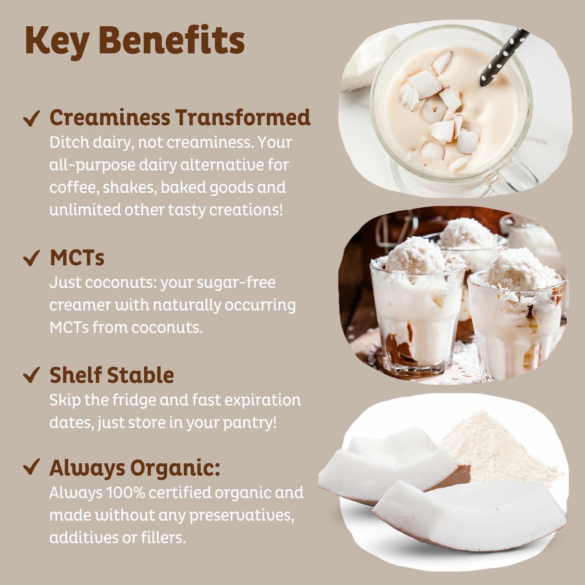 KOS Organic Coconut Milk Powder, USDA Certified Organic - 0g Sugar, MCT Plant Based Creamer for Coffee, Smoothies, Vegan, Keto, Paleo Friendly, Non-GMO, Gluten or Dairy- 12.6oz, 179 Servings - Maple Wellness Supplements