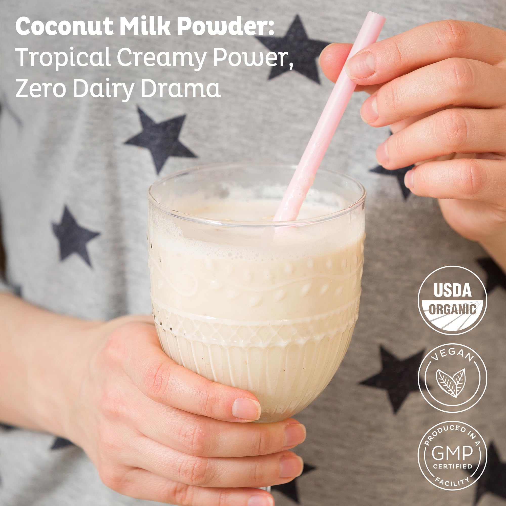KOS Organic Coconut Milk Powder, USDA Certified Organic - 0g Sugar, MCT Plant Based Creamer for Coffee, Smoothies, Vegan, Keto, Paleo Friendly, Non-GMO, Gluten or Dairy- 12.6oz, 179 Servings - Maple Wellness Supplements