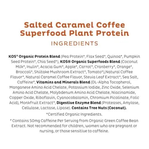 KOS Organic Vegan Protein Powder with 50mg Caffeine, Salted Caramel Coffee - TrustMedUSA