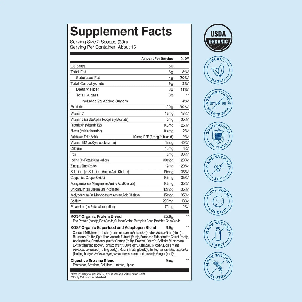 KOS Plant Based Protein Powder, Blueberry Muffin - Organic Pea Protein Superfood - TrustMedUSA