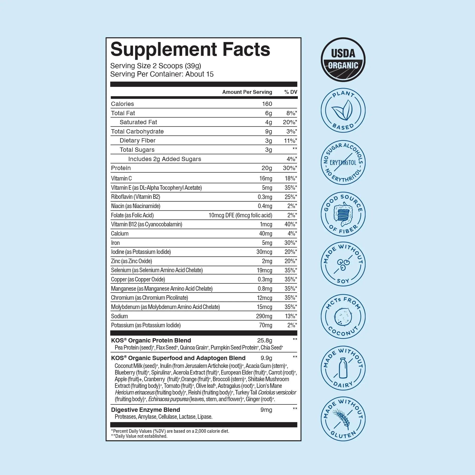 KOS Plant Based Protein Powder, Blueberry Muffin - Organic Pea Protein Superfood - TrustMedUSA
