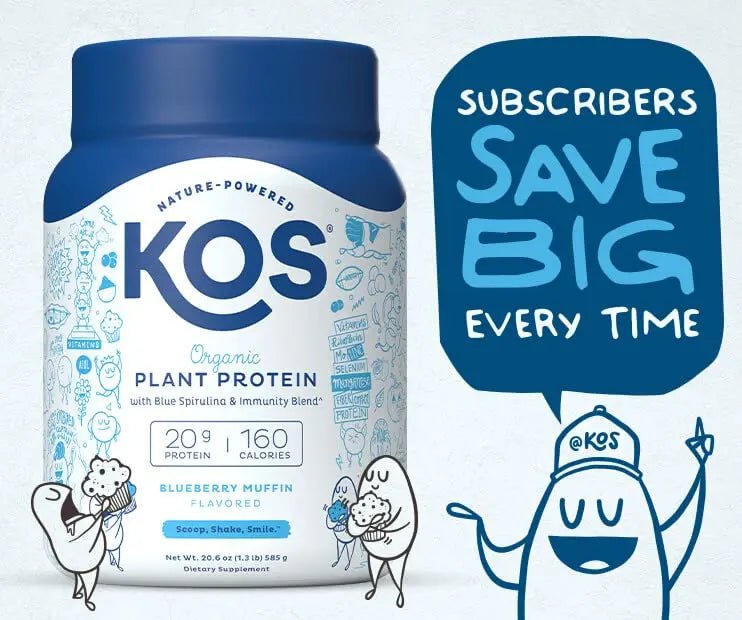 KOS Plant Based Protein Powder, Blueberry Muffin - Organic Pea Protein Superfood - TrustMedUSA