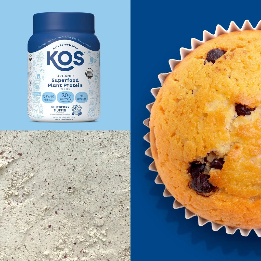 KOS Plant Based Protein Powder, Blueberry Muffin - Organic Pea Protein Superfood - TrustMedUSA