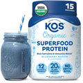 KOS Plant Based Protein Powder, Blueberry Muffin - Organic Pea Protein Superfood with Spirulina and Immune Support Blend. Soy, Gluten, Dairy Free - Vegan Meal Replacement for Women & Men - 15 Servings - Maple Wellness Supplements