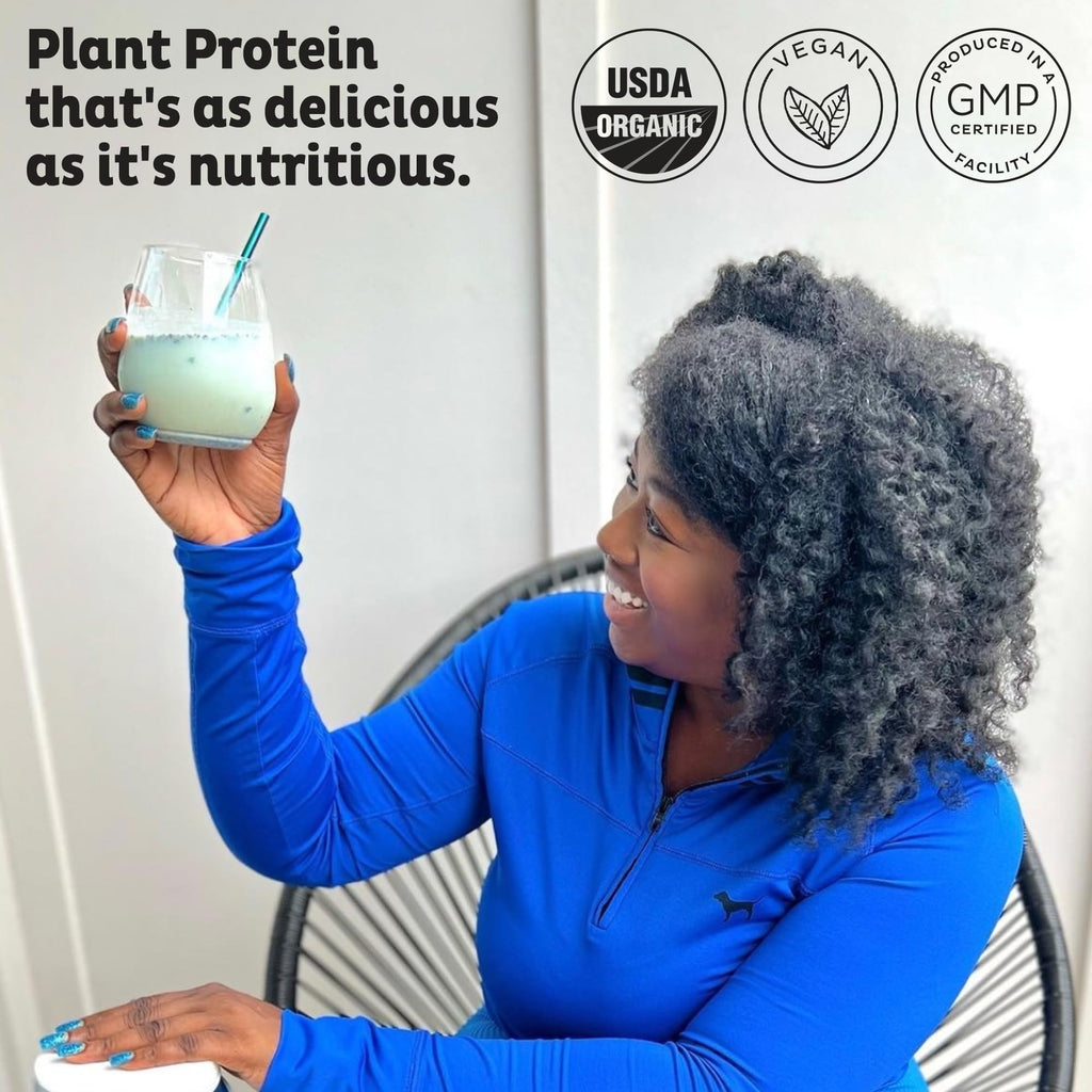 KOS Plant Based Protein Powder, Blueberry Muffin - Organic Pea Protein Superfood with Spirulina and Immune Support Blend. Soy, Gluten, Dairy Free - Vegan Meal Replacement for Women & Men - 15 Servings - Maple Wellness Supplements