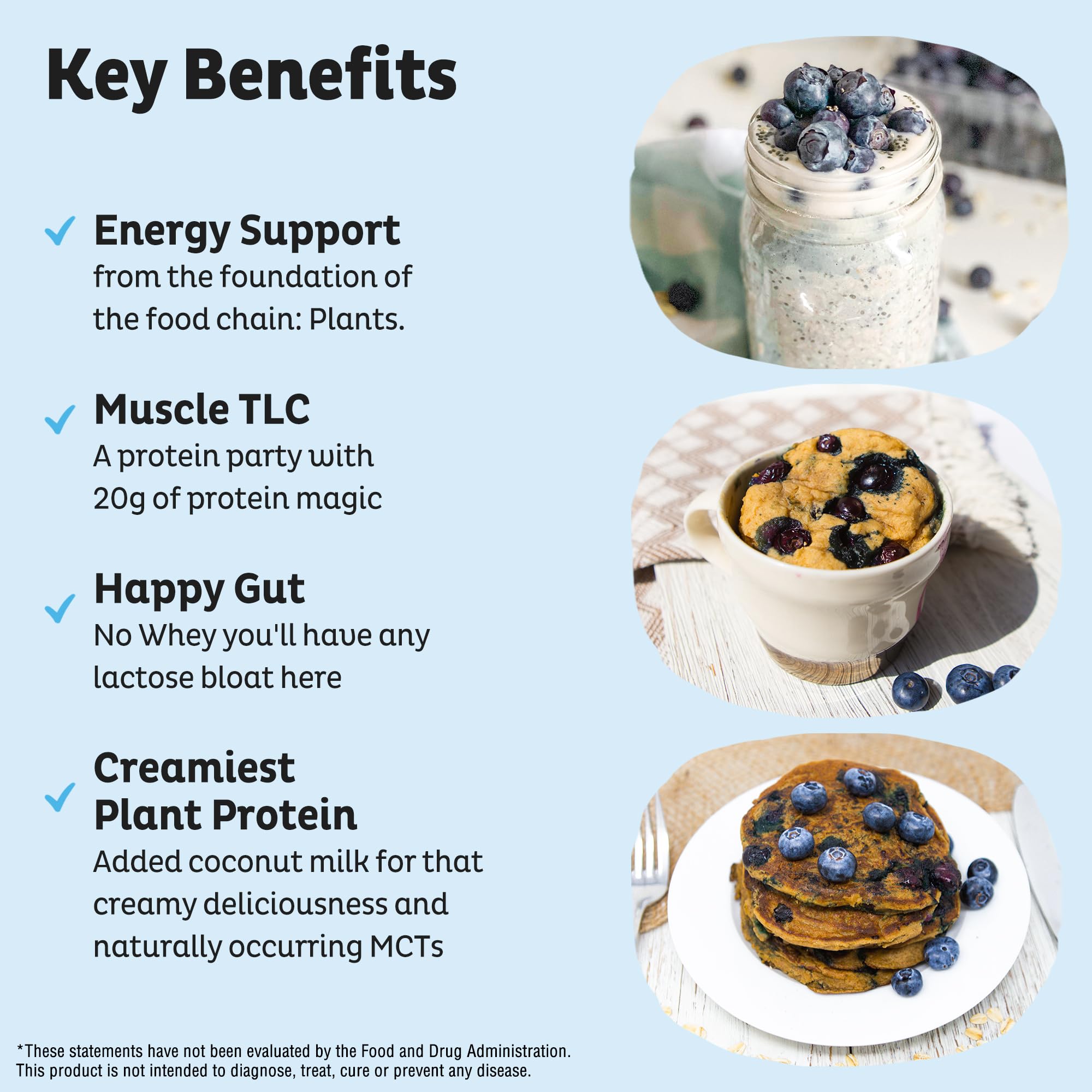 KOS Plant Based Protein Powder, Blueberry Muffin - Organic Pea Protein Superfood with Spirulina and Immune Support Blend. Soy, Gluten, Dairy Free - Vegan Meal Replacement for Women & Men - 15 Servings - Maple Wellness Supplements
