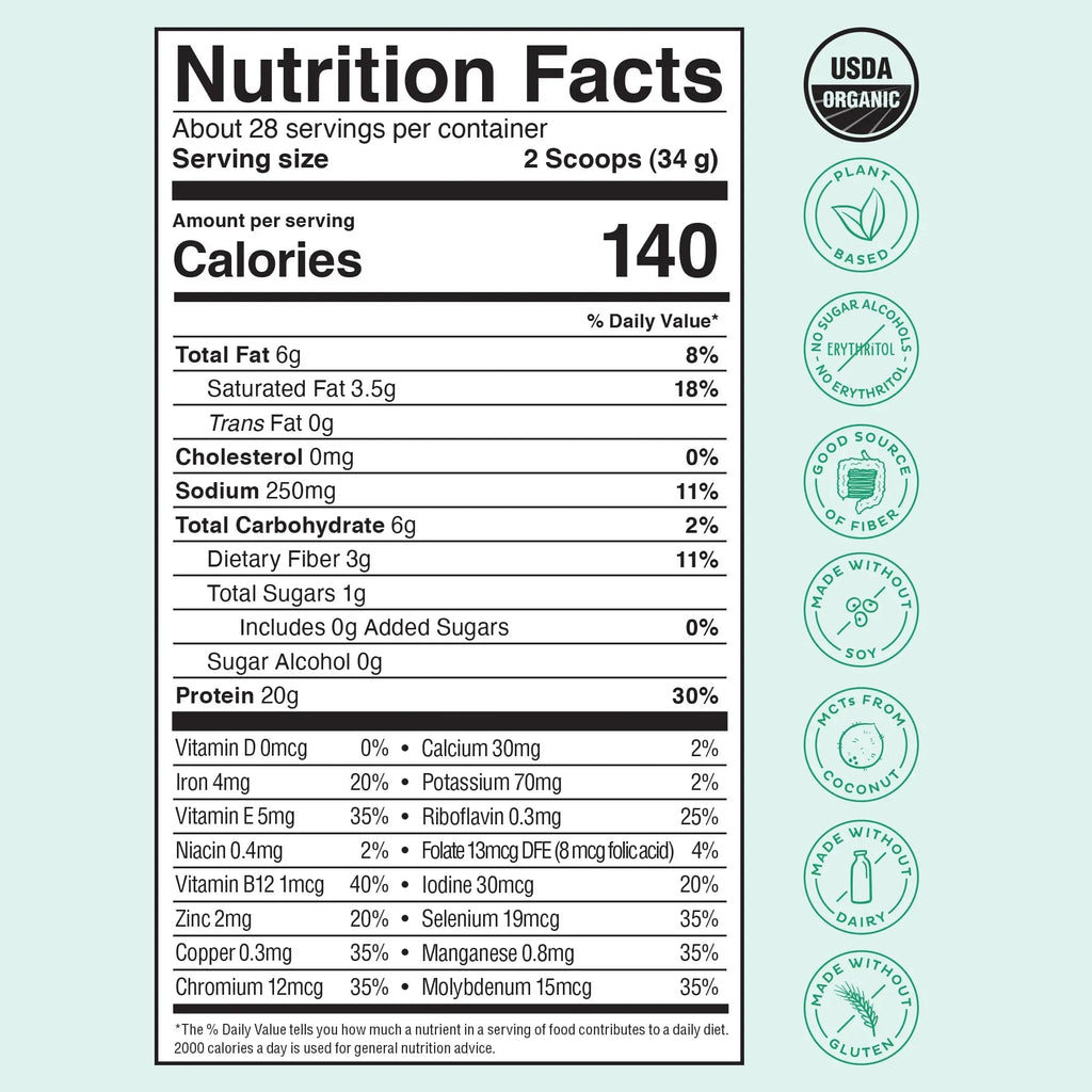 KOS Vegan Protein Powder, Unflavored & Unsweetened - Low Carb Pea Protein Blend - TrustMedUSA