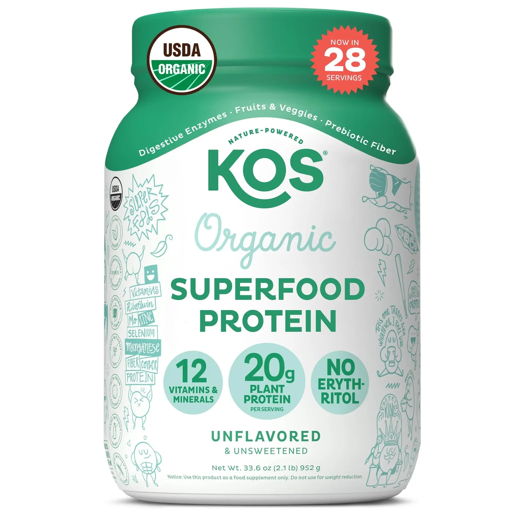 KOS Vegan Protein Powder, Unflavored & Unsweetened - Low Carb Pea Protein Blend - TrustMedUSA