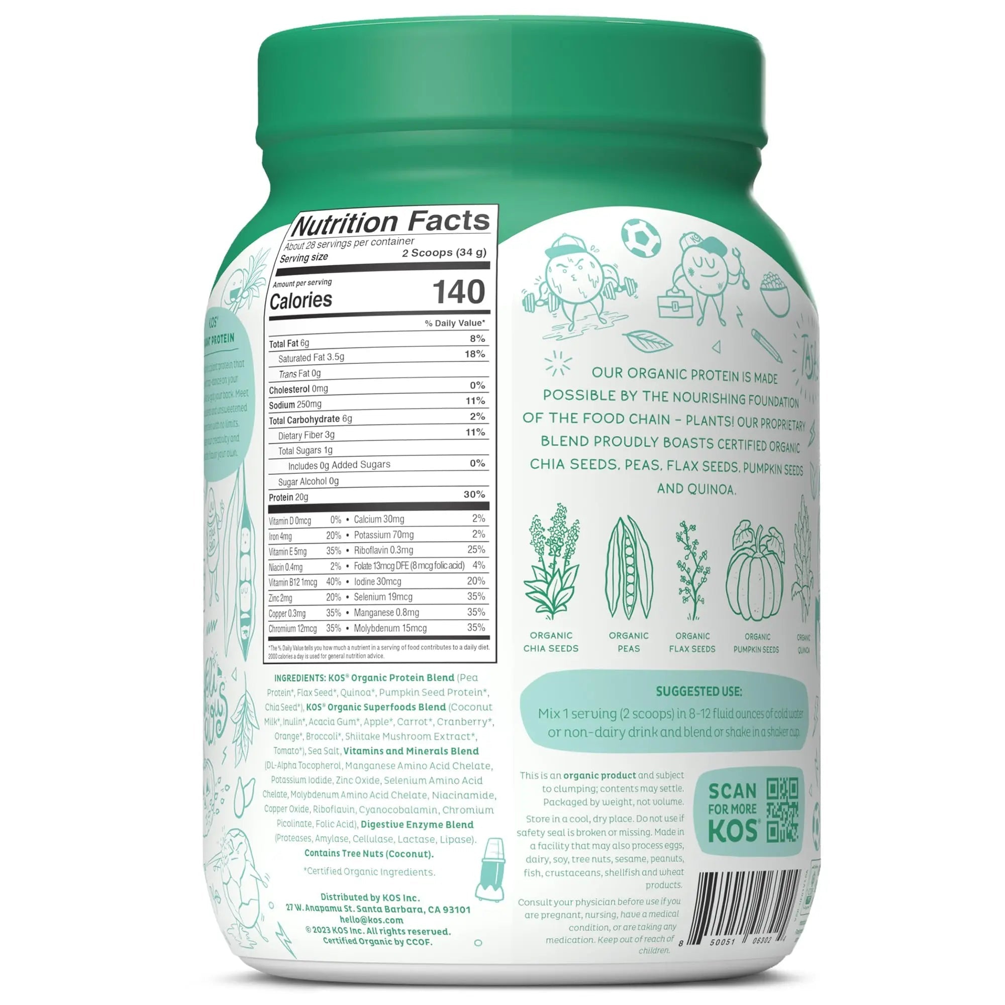 KOS Vegan Protein Powder, Unflavored & Unsweetened - Low Carb Pea Protein Blend - TrustMedUSA