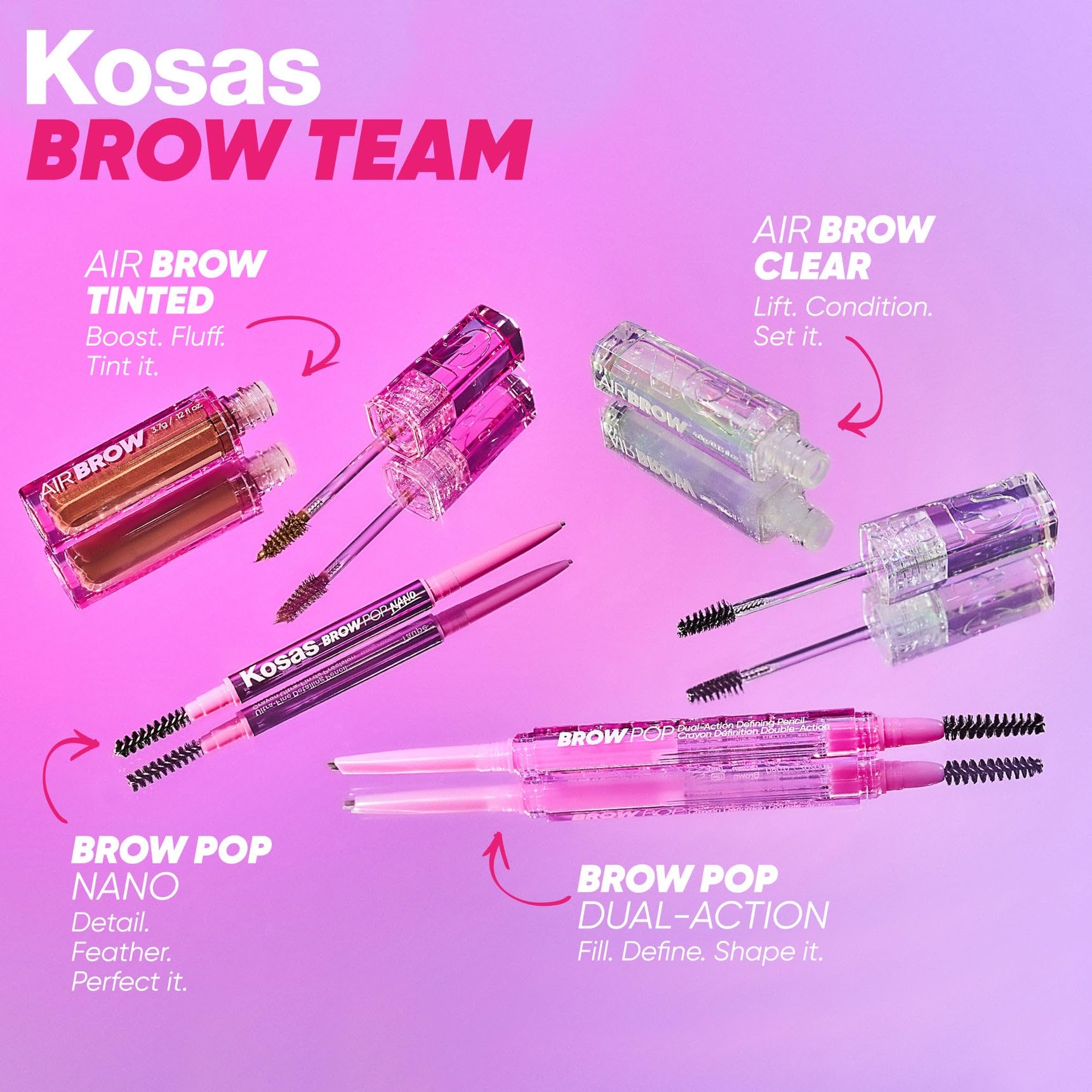 Kosas Air Brow Tinted Eyebrow Gel – Volumizing Brow Gel with Flexible Long-Lasting Hold, Medium Brown - TrustMedUSA