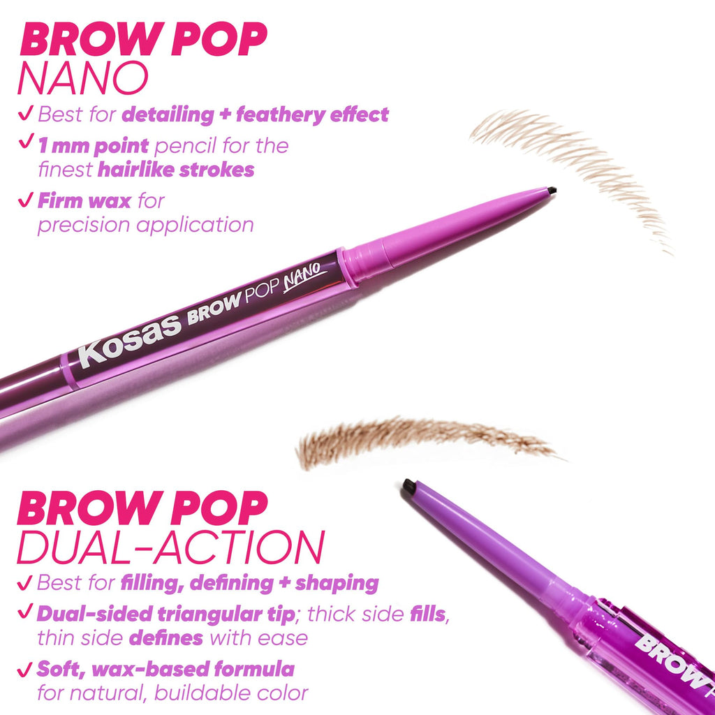 Kosas Brow Pop Nano Eyebrow Pencil – Ultra-Fine 1mm Micro Brow Pencil with Spoolie, Medium Brown - TrustMedUSA