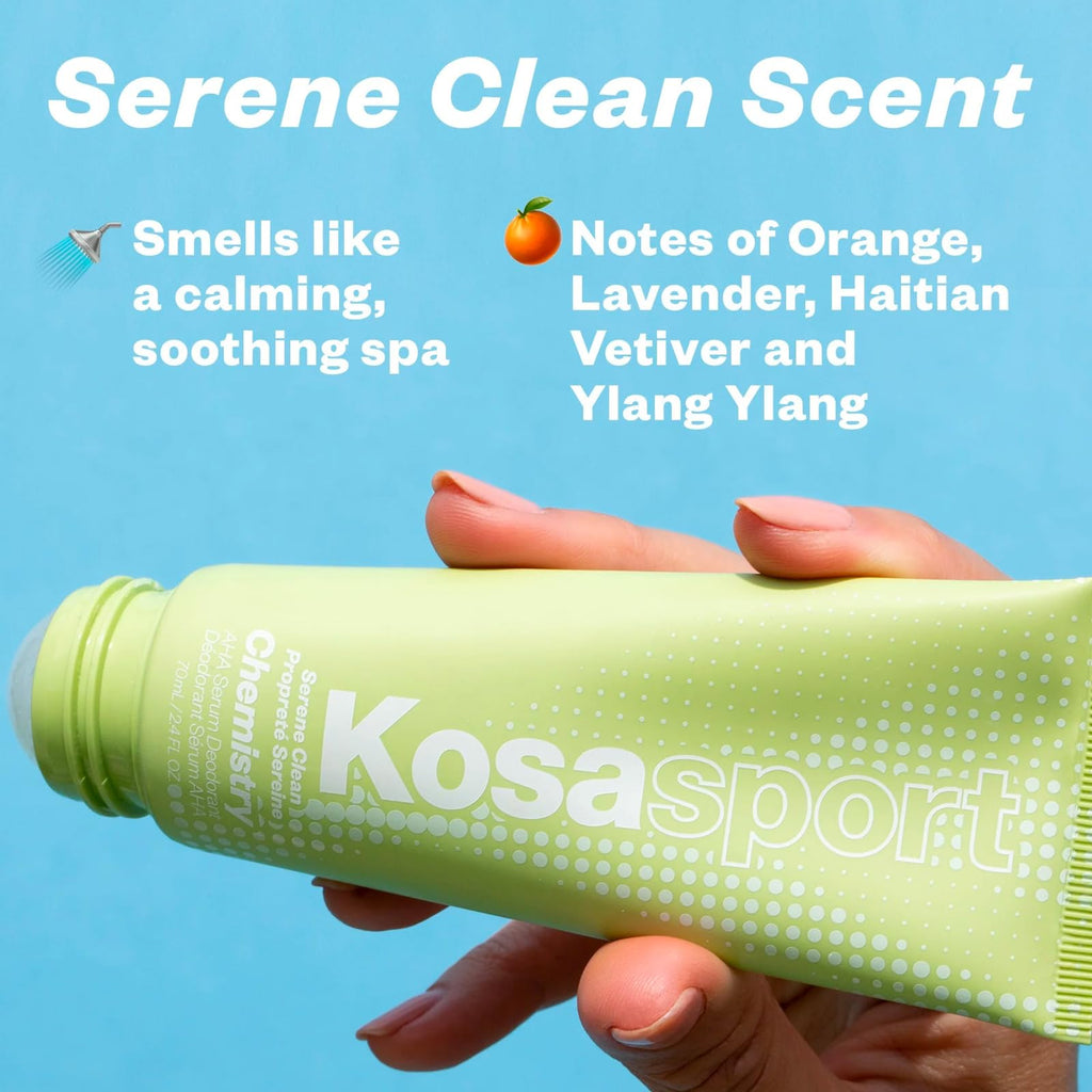 Kosas Chemistry Deodorant - Aluminium and Baking Soda Free + BO-Fighting AHA Serum that Exfoliates, Softens, and Nourishes the Skin, (Serene Clean) - TrustMedUSA