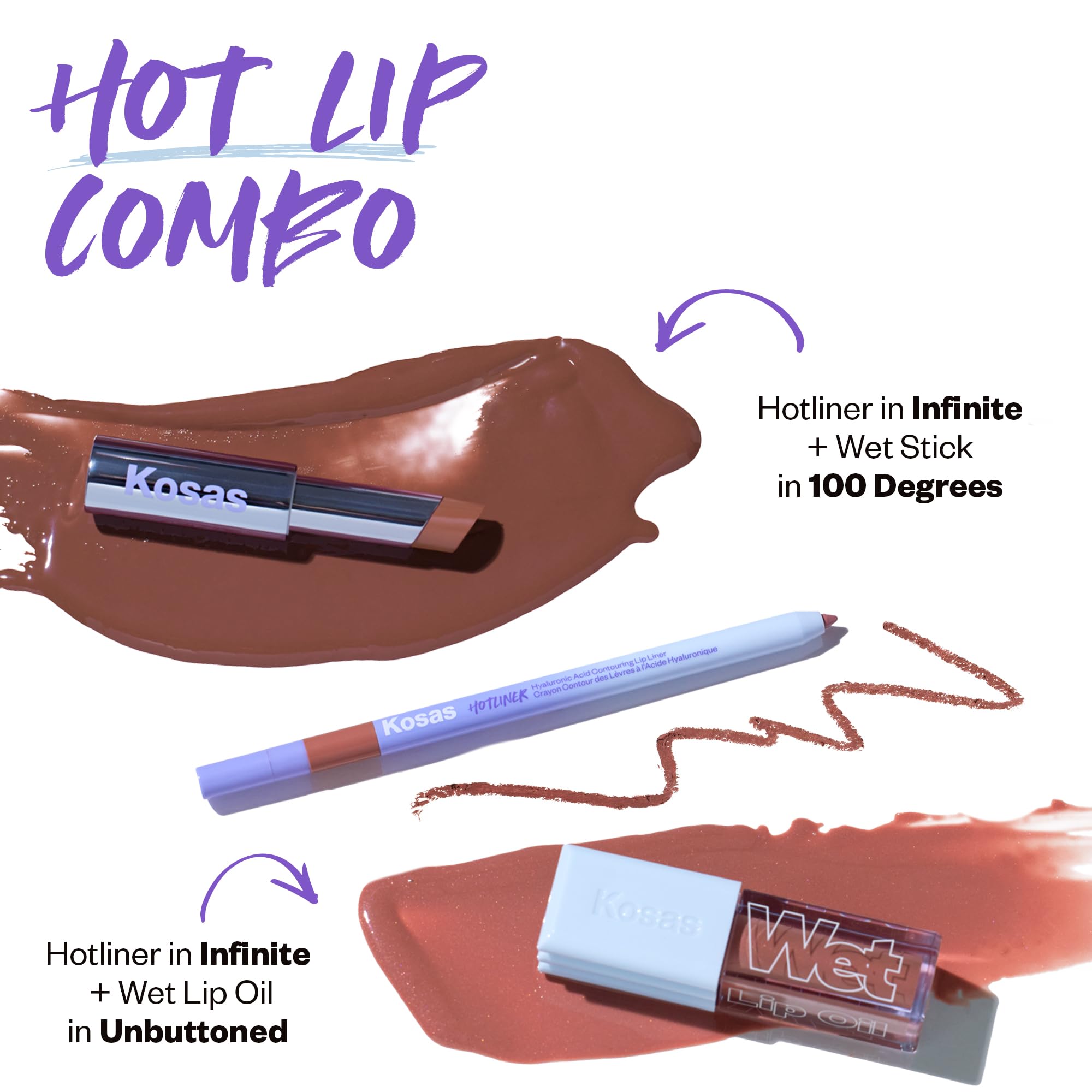 Kosas Hotliner Retractable Lip Liner Pencil with Built-In Brush & Sharpener - Easy Contouring, Hydrating, Long-Lasting- Pigmented Creamy Texture for Plumping Lips - Hyaluronic Acid & Konjac - Infinite - TrustMedUSA