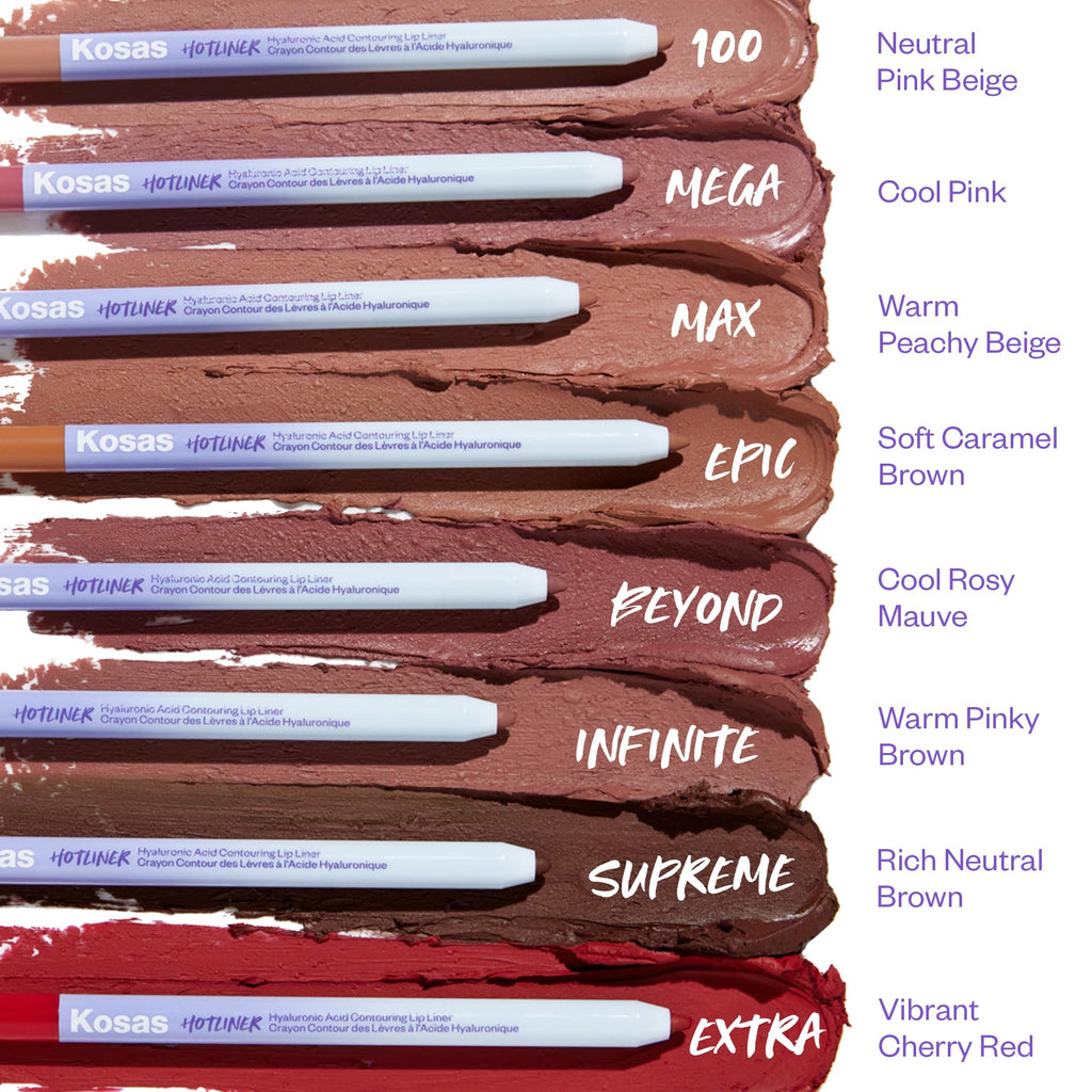 Kosas Hotliner Retractable Lip Liner Pencil with Built-In Brush & Sharpener - Easy Contouring, Hydrating, Long-Lasting- Pigmented Creamy Texture for Plumping Lips - Hyaluronic Acid & Konjac - Infinite - TrustMedUSA