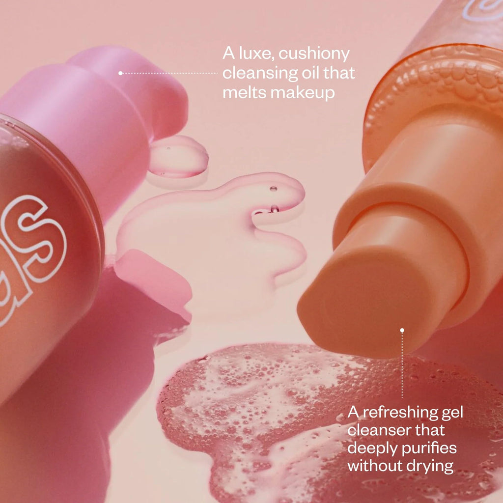 Kosas Mini Plump + Juicy Double Cleansing System — Botanical Oil Cleanser + Gel Cleanser Set, Soap & Sulfate Free, Hydrating Makeup Remover for All Skin Types - TrustMedUSA