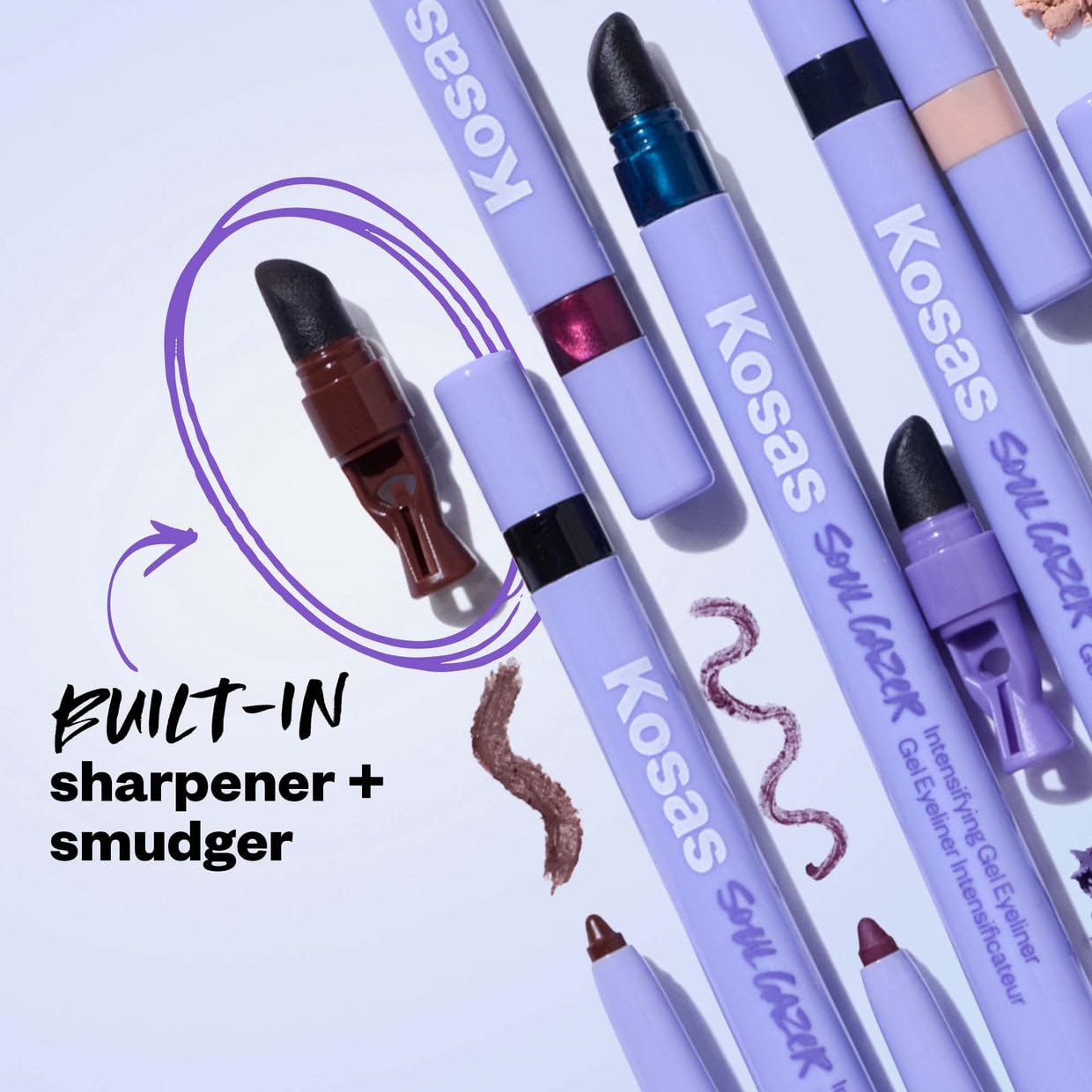 Kosas Soulgazer Gel Eyeliner (Enigma) - Waterproof, Smudge-Proof Pen with Hyaluronic Acid - Retractable Eyeliner Pencil with Sharpener & Smudger, Long-Lasting - Blackened Blue Satin - TrustMedUSA