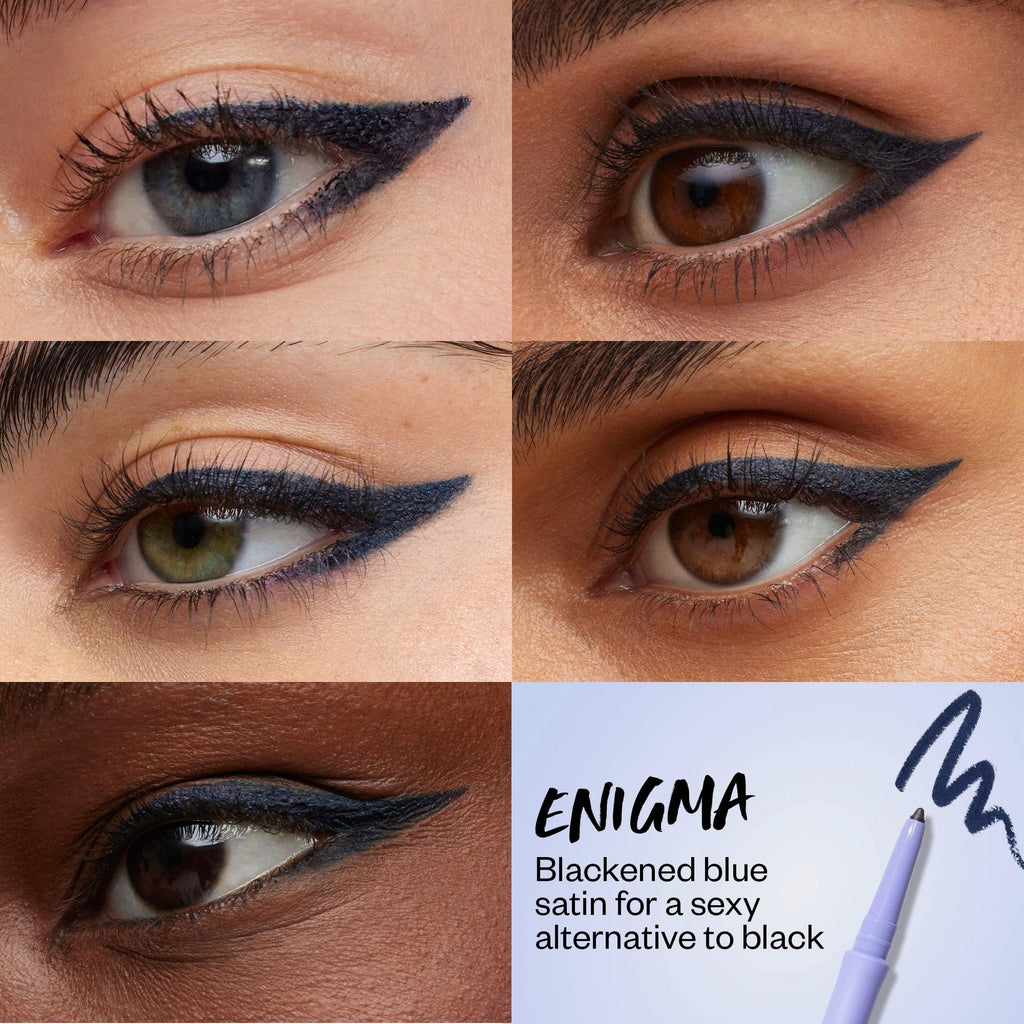 Kosas Soulgazer Gel Eyeliner (Enigma) - Waterproof, Smudge-Proof Pen with Hyaluronic Acid - Retractable Eyeliner Pencil with Sharpener & Smudger, Long-Lasting - Blackened Blue Satin - TrustMedUSA