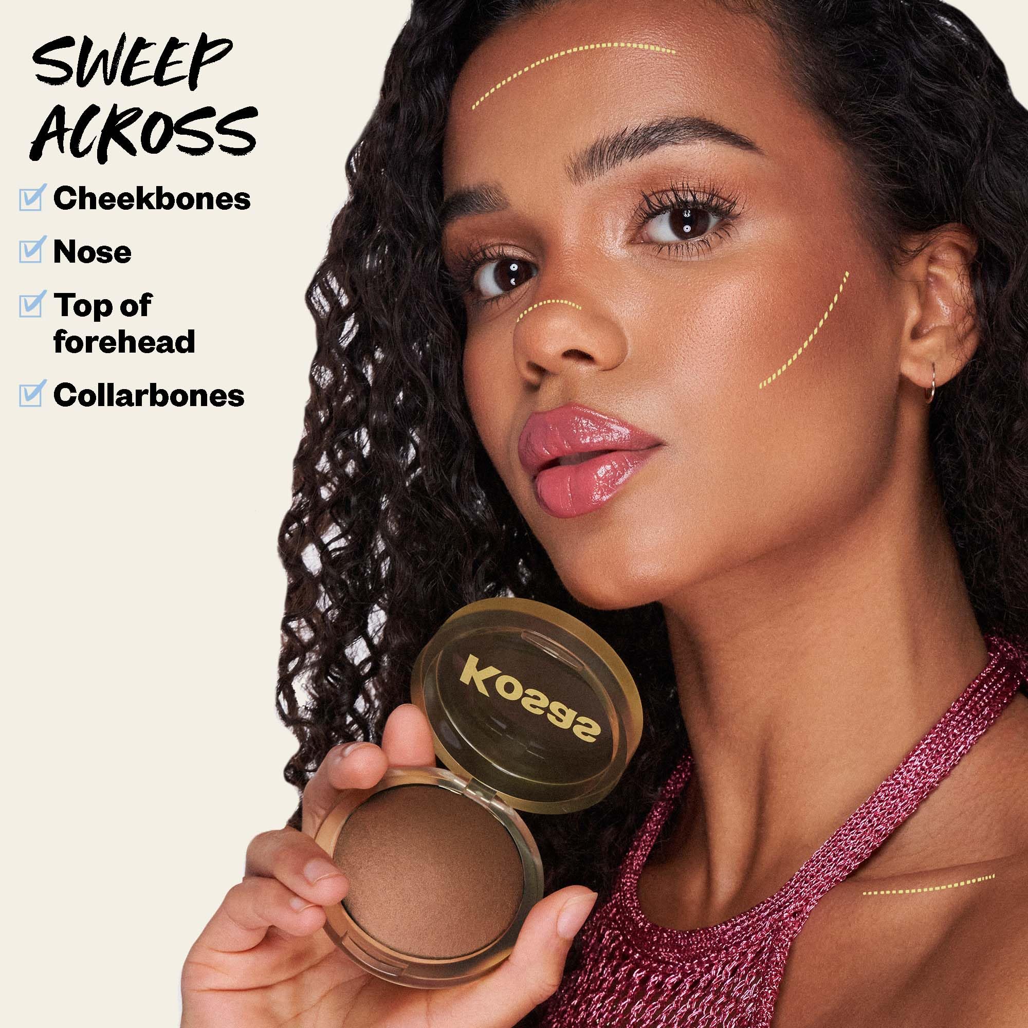 Kosas Sun Show Glowy Warmth Baked Bronzer - Contouring Powder for Cheekbones, Nose & Jawline - Enriched with Concentrated Fatty Acids - Talc-Free, Vegan & Hypoallergenic - Escape - TrustMedUSA