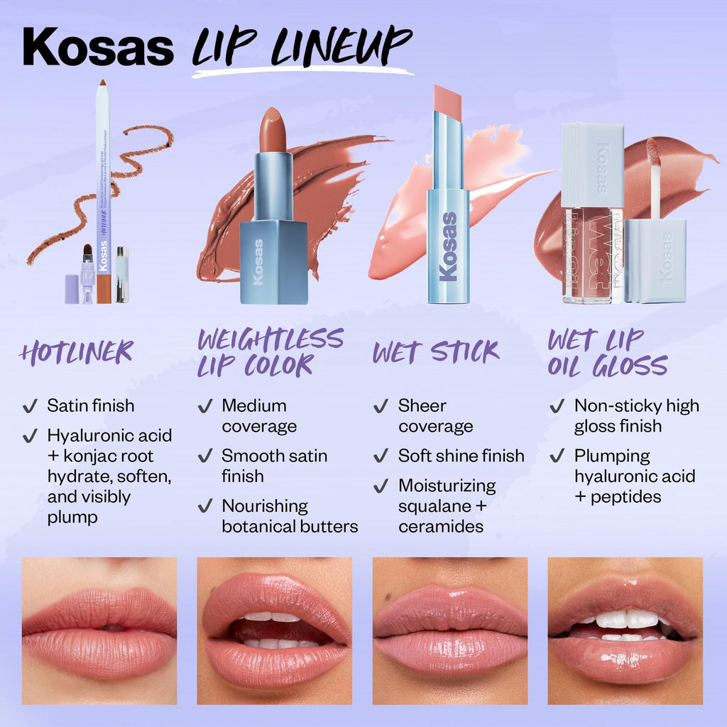 Kosas Wet Lip Oil Gloss - Hydrating Lip Plumping Treatment with Hyaluronic Acid & Peptides, Non-Sticky Finish (Unbuttoned) - TrustMedUSA