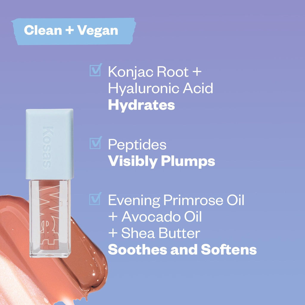 Kosas Wet Lip Oil Gloss - Hydrating Lip Plumping Treatment with Hyaluronic Acid & Peptides, Non-Sticky Finish (Unbuttoned) - TrustMedUSA