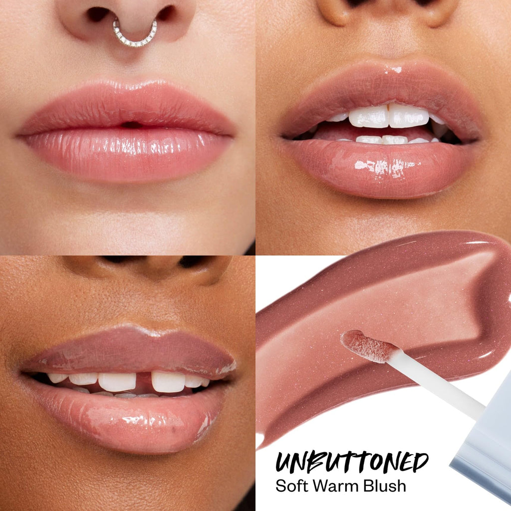 Kosas Wet Lip Oil Gloss - Hydrating Lip Plumping Treatment with Hyaluronic Acid & Peptides, Non-Sticky Finish (Unbuttoned) - TrustMedUSA