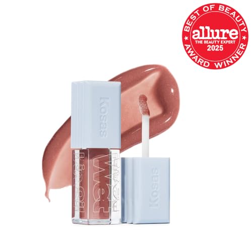 Kosas Wet Lip Oil Gloss - Hydrating Lip Plumping Treatment with Hyaluronic Acid & Peptides, Non-Sticky Finish (Unbuttoned) - TrustMedUSA