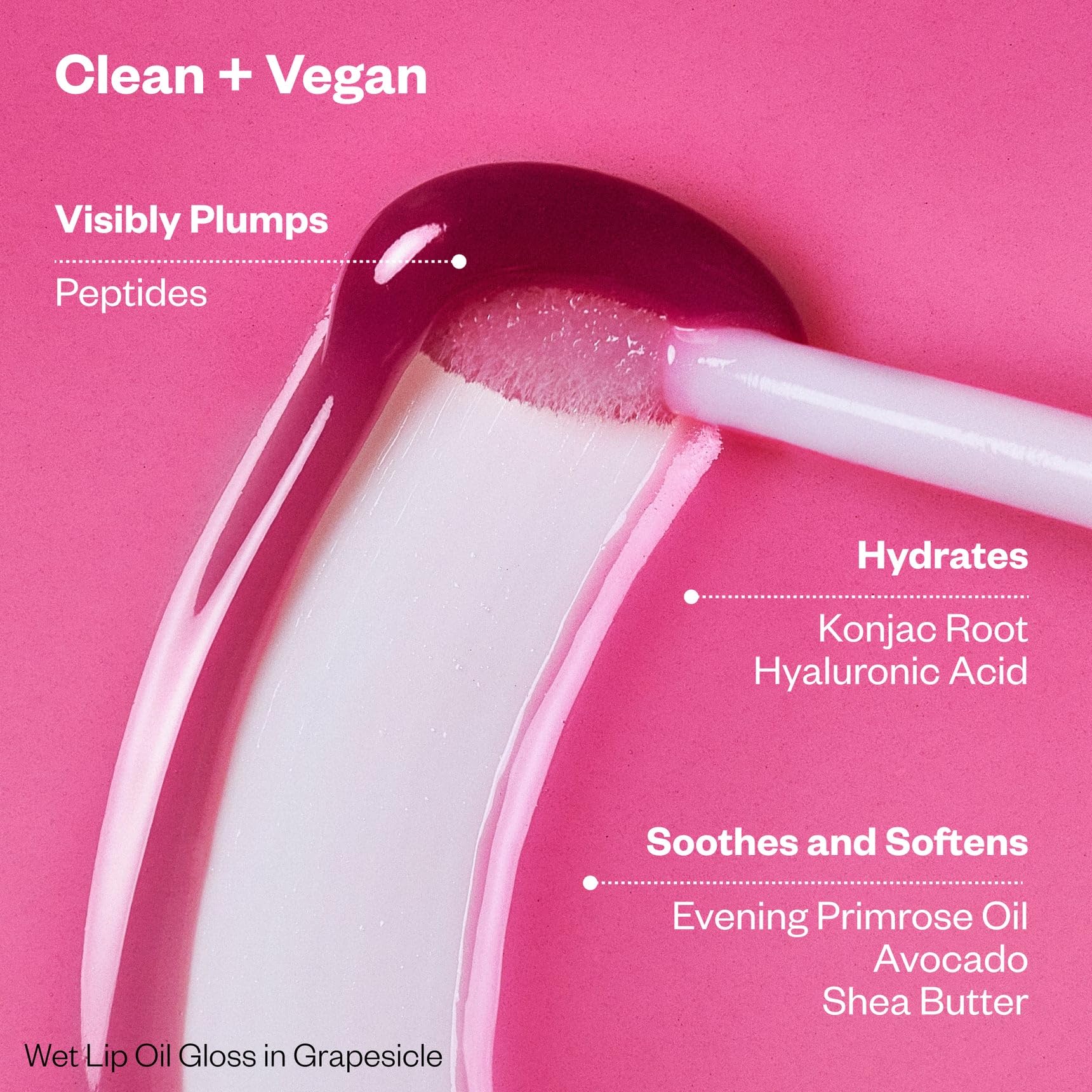 Kosas Wet Lip Oil Gloss – Plumping Peptide Lip Treatment Gloss in Sheer Pinkish Lavender, Hydrating with Hyaluronic Acid, Peptides & Plant Oils, Non-Sticky, Vegan, Clean Beauty (Grapesicle) 0.15 oz - Maple Wellness Supplements