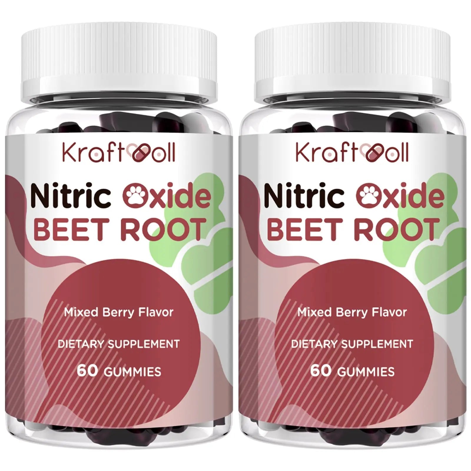 Kraftvoll Nitric Oxide Beet Root Gummies – Sugar-Free Beet Chewables, Mixed Berry Flavor with Grapeseed Powder, Pomegranate, Vitamin C & B12 – Nitric Oxide Supplements for Men – 60 Gummies (2 Bottles) - TrustMedUSA