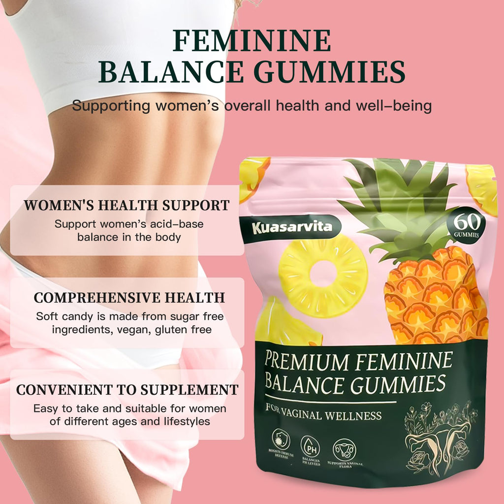 Kuasarvita Peeshlita Women’s Vaginal Probiotics Gummies – pH Balance Support + Feminine Wellness & Comfort, Pineapple Flavor, Natural Probiotic Blend – 60 Gummies - TrustMedUSA