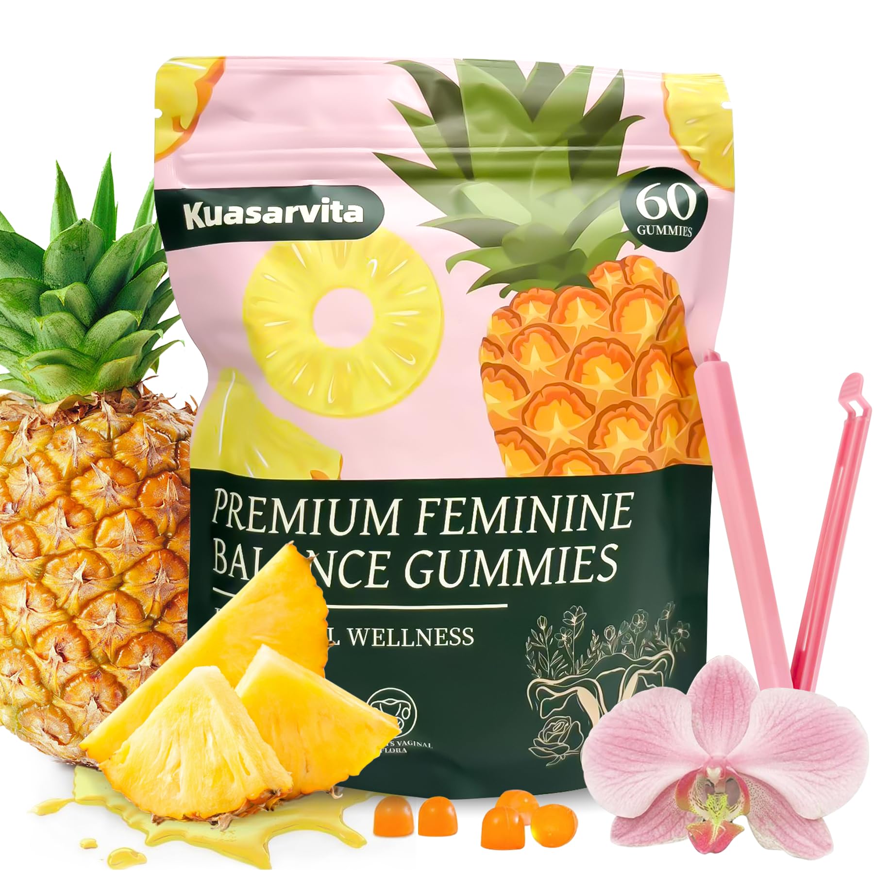 Kuasarvita Peeshlita Women’s Vaginal Probiotics Gummies – pH Balance Support + Feminine Wellness & Comfort, Pineapple Flavor, Natural Probiotic Blend – 60 Gummies - TrustMedUSA