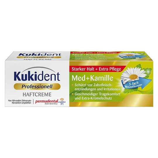 Kukident Adhesive Cream For Dentures + Chamomile, Extra Strong Hold, 40 g - TrustMedUSA