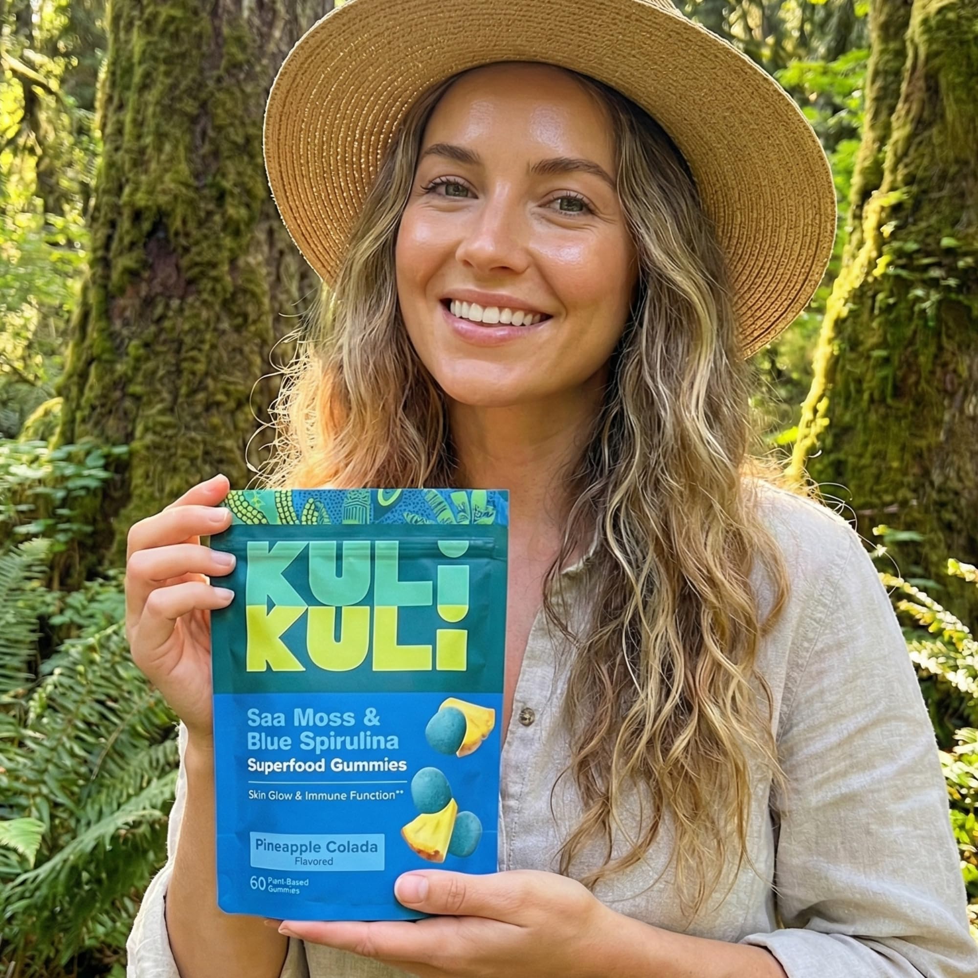 Kuli Kuli Sea Moss & Blue Spirulina Superfood Gummies - Pineapple Colada Flavor, 60 Count - Plant-Based Irish Sea Moss with Baobab & Vitamin C for Skin Glow, Immune Support & Collagen (1 Month Supply) - TrustMedUSA